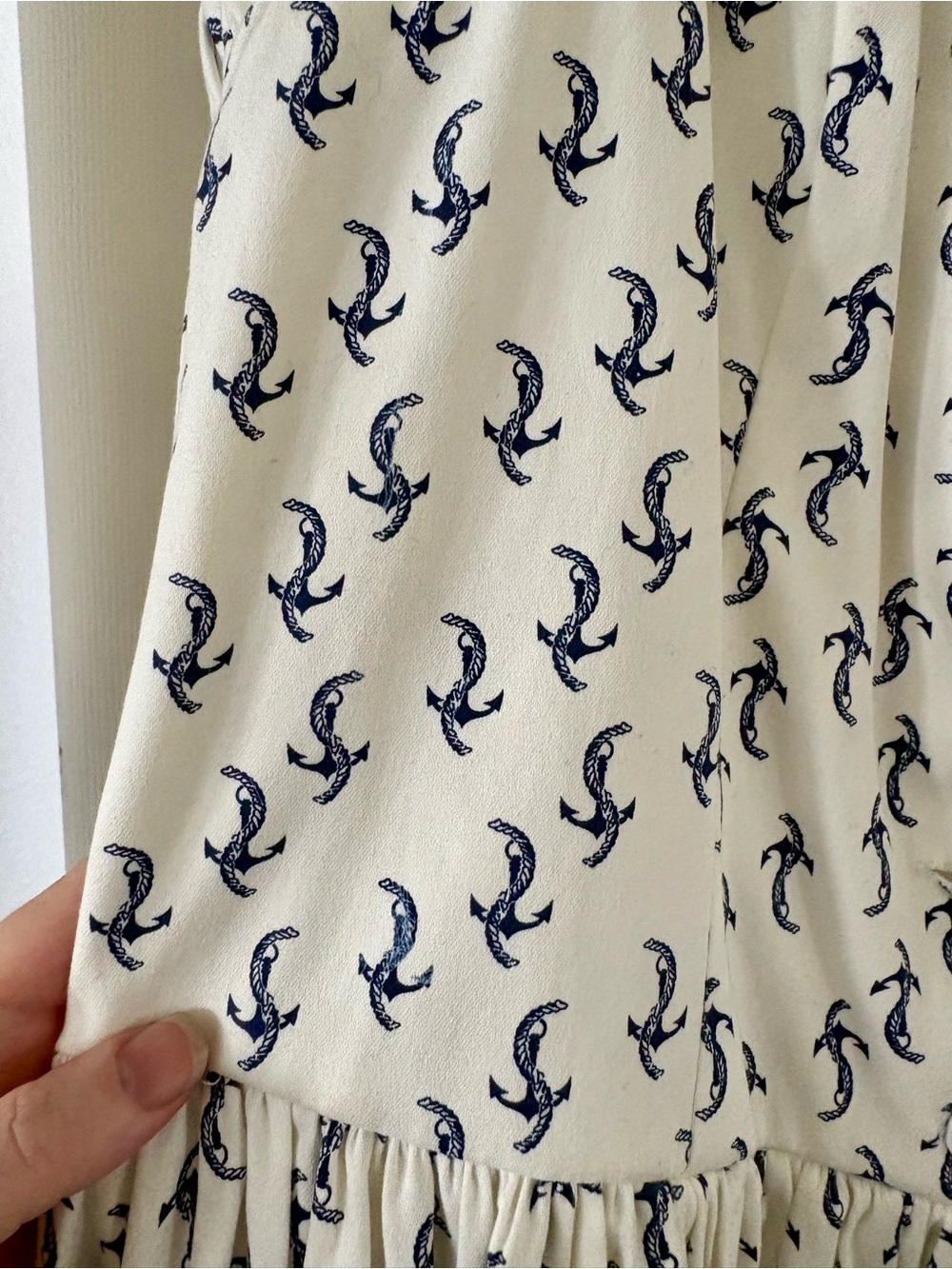 Unique Vintage White  Sundress with Navy Anchor Print - Picture 3 of 7